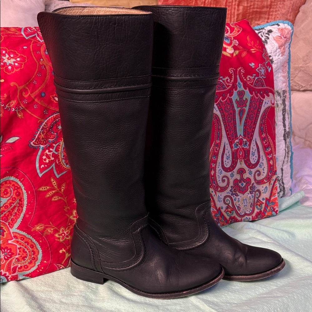 Frye Black Melissa Trapunto Tall Over the Knee Leather Boots